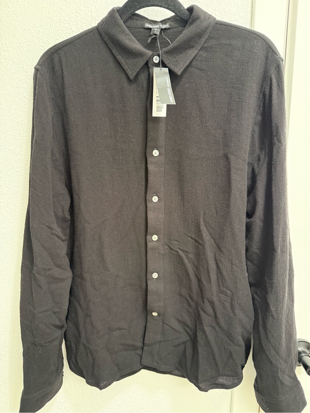 James Perse Men's Black Button-Down Long-Sleeve Shirt